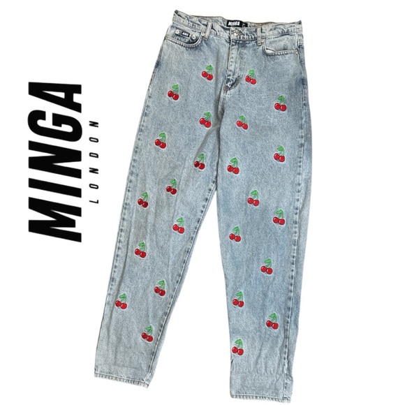Minga London Embroidered Cherry Jeans - Size 4 - Picture 2 of 4